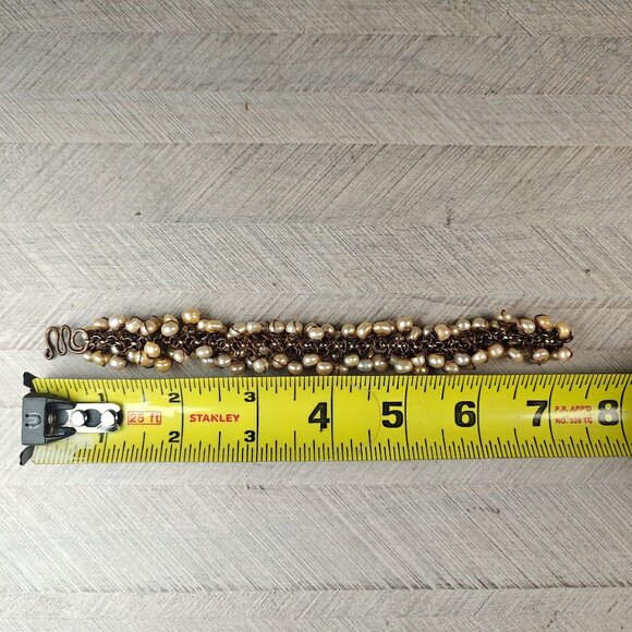 Vintage Genuine Freshwater Pearl Chain Bracelet Handmade Boho Jewelry Hook Clasp - Picture 4 of 5